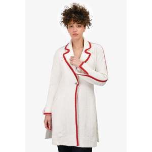 Pre-loved Chanel™ 2020 Spring Runway White Tweed Red Trimmed Jacket Size 36